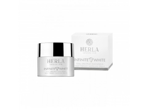 HERLA INFINITE WHITE maitinantis naktinis veido odą balinantis kremas Total Spectrum Moisturizing Night Therapy Whitening Cream 50ml